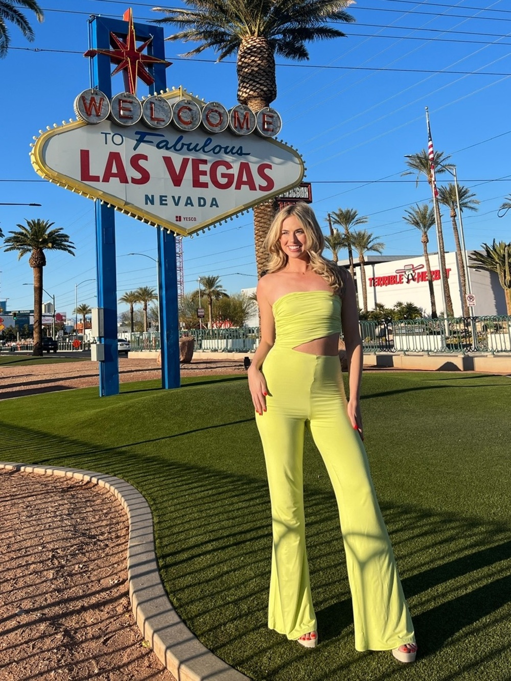 House of Harlow 1969 Revolve Neon Lime Strapless Jumpsuit